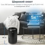 Очищувач повітря levoit CORE 300 Black, 40 м², 187 м³/год, справжній HEPA-фільтр 3 в 1, активоване вугілля, датчик стану фільтра, автоматичний режим, сенсорний екран панелі керування