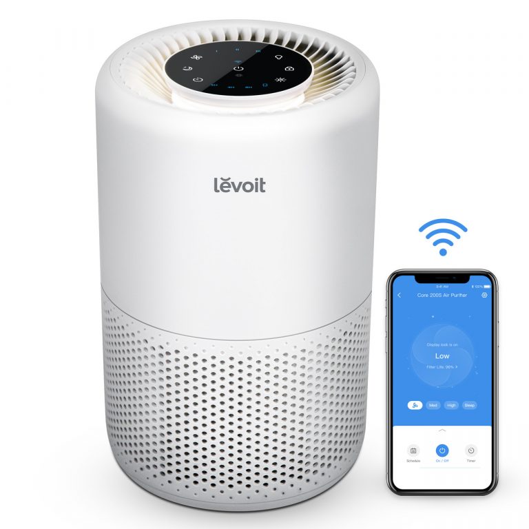 Очищувач повітря Levoit Core 200S Wi-Fi, фільтр 3 в 1 True HEPA, активоване вугілля, дистанційне керування, супер тихий, сенсорний екран, Білий