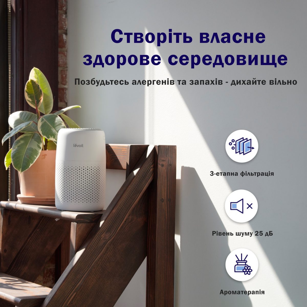 Очищувач повітря Levoit Core MINI, 16 м², 78 м³/год, справжній фільтр HEPA 3 в 1, сенсорна панель керування, білий