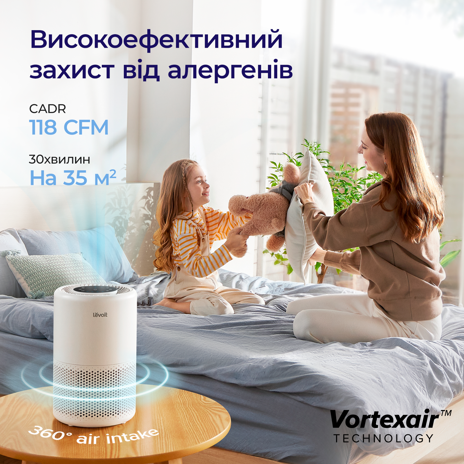 Очищувач повітря Levoit Core 200S Wi-Fi, фільтр 3 в 1 True HEPA, активоване вугілля, дистанційне керування, супер тихий, сенсорний екран, Білий