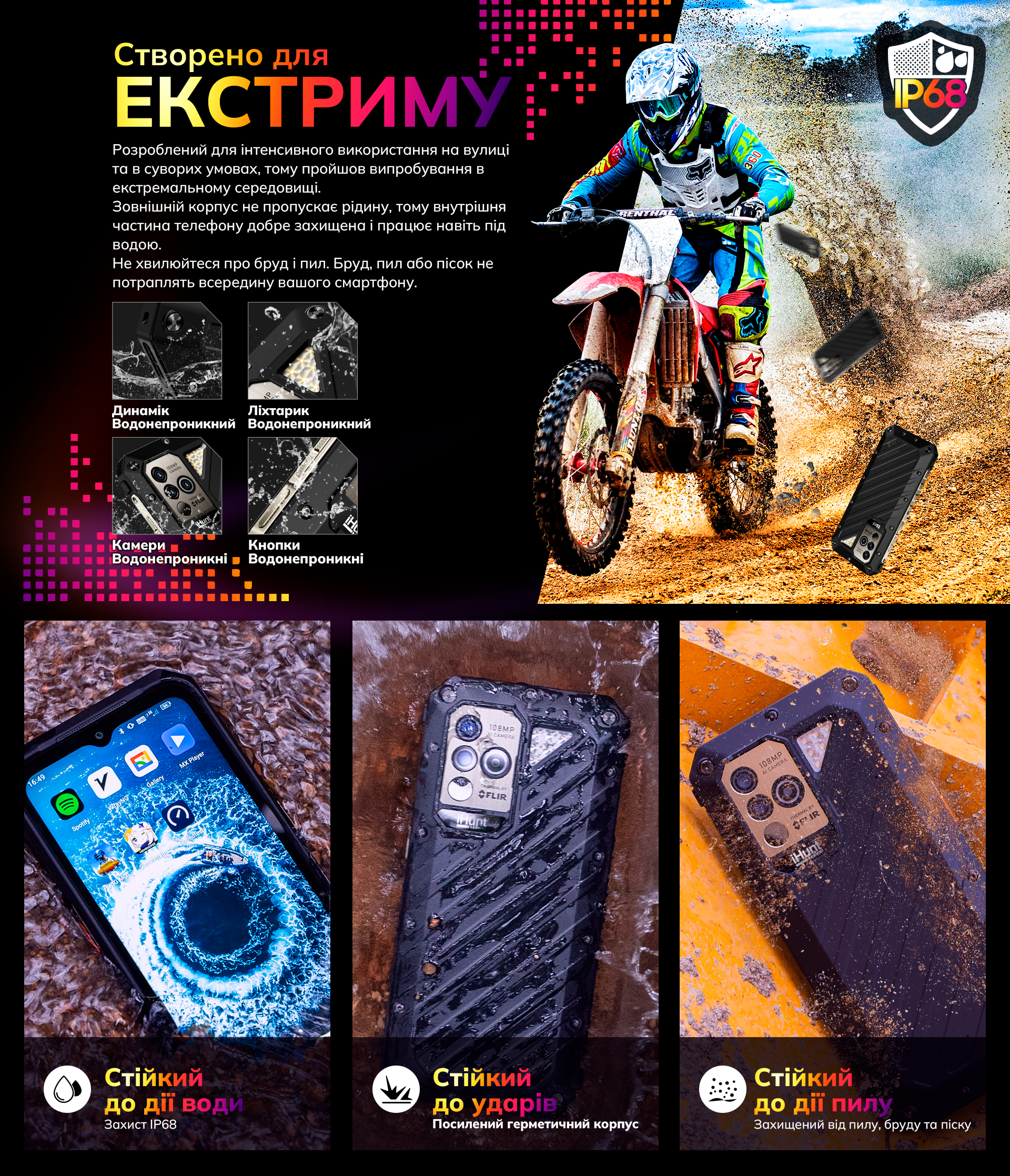 Протиударний cмартфон iHunt Titan Thermal Tactics FLIR - 17/256 Гб, 9600 мАг, тепловізор