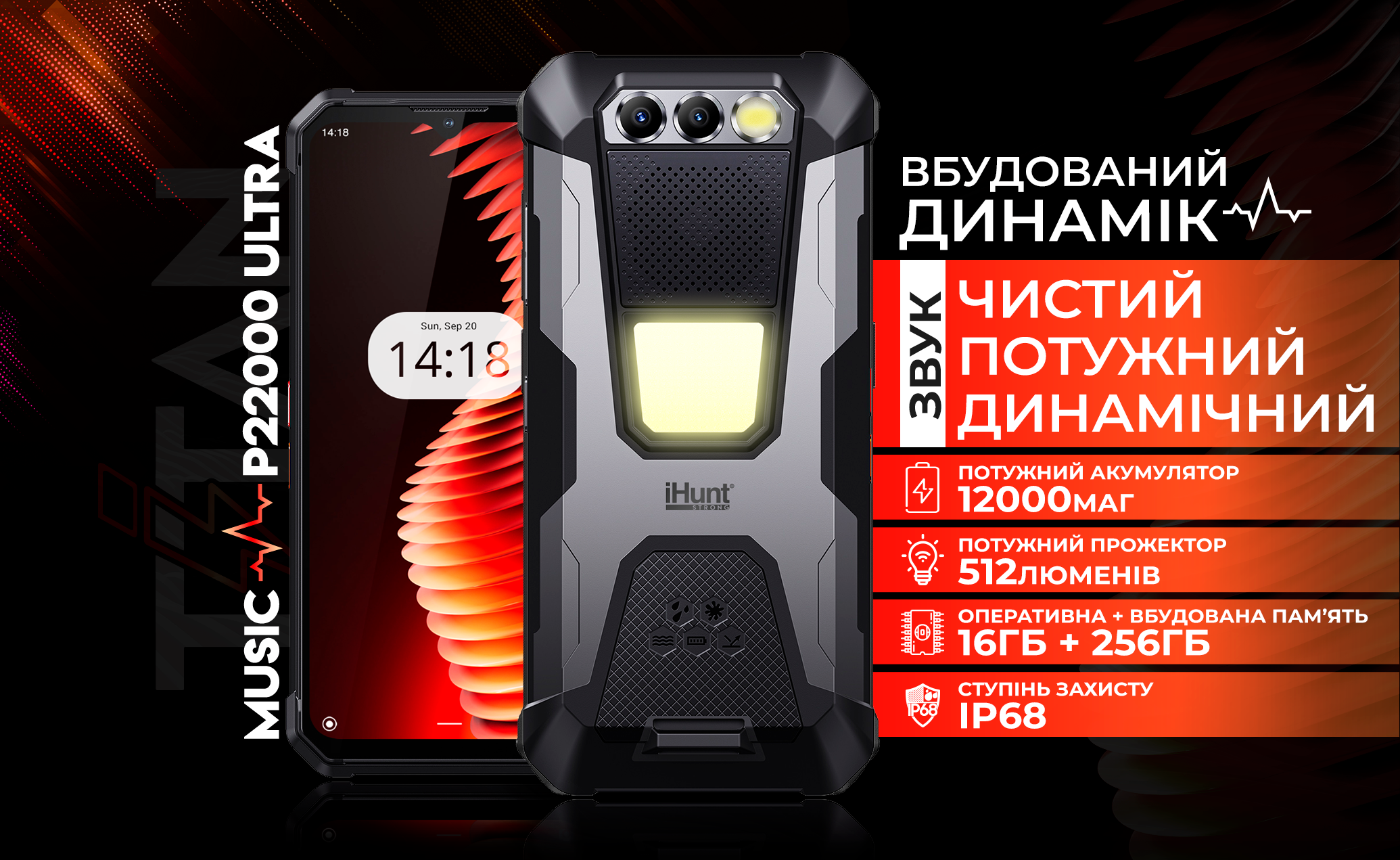 Протиударний cмартфон iHunt Titan Music P22000 ULTRA – 12000м/Аг, 16/256 Гб