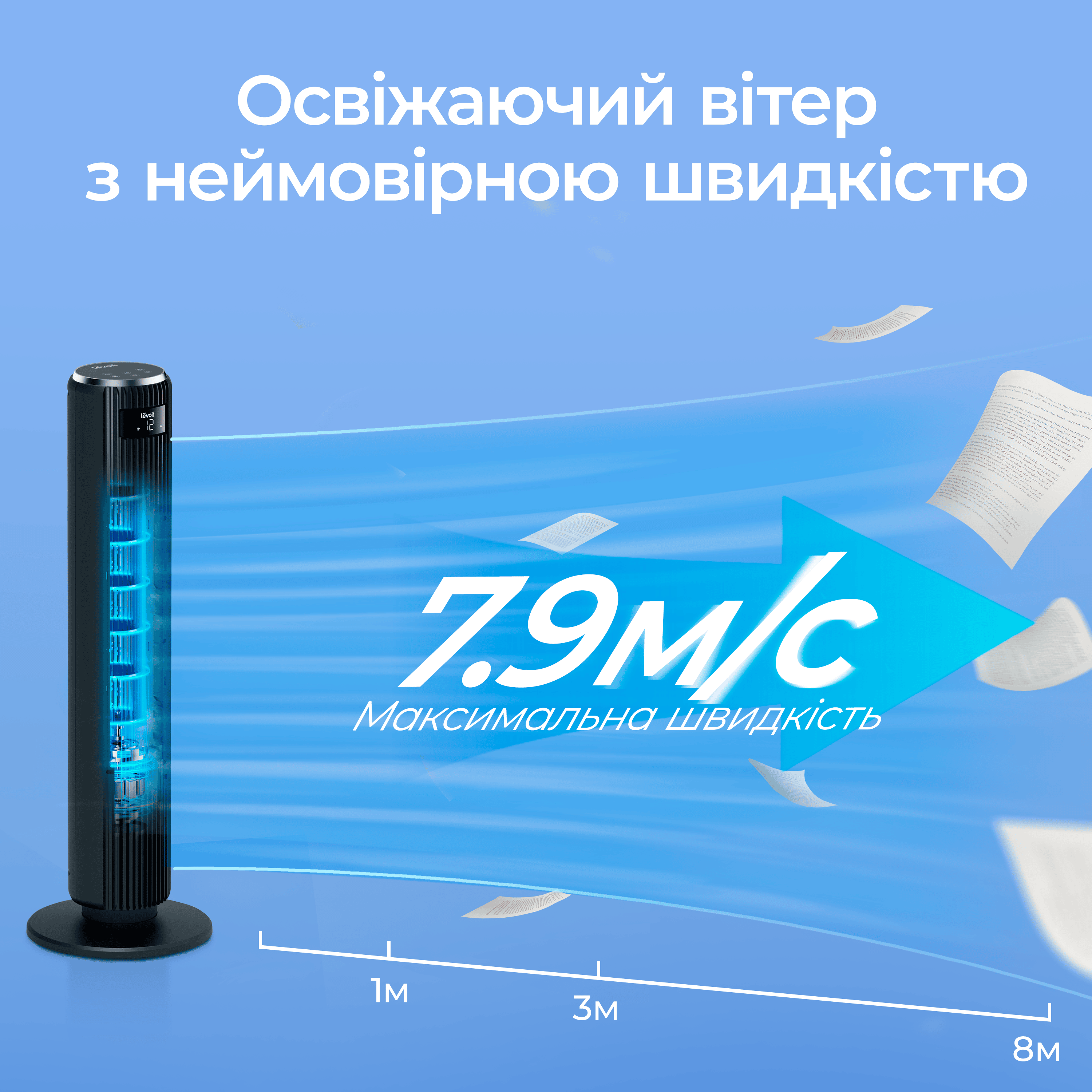 Баштовий вентилятор Levoit, 107,6 см, 12 швидкостей, 4 режими роботи, дуже тихий, пульт, чорний