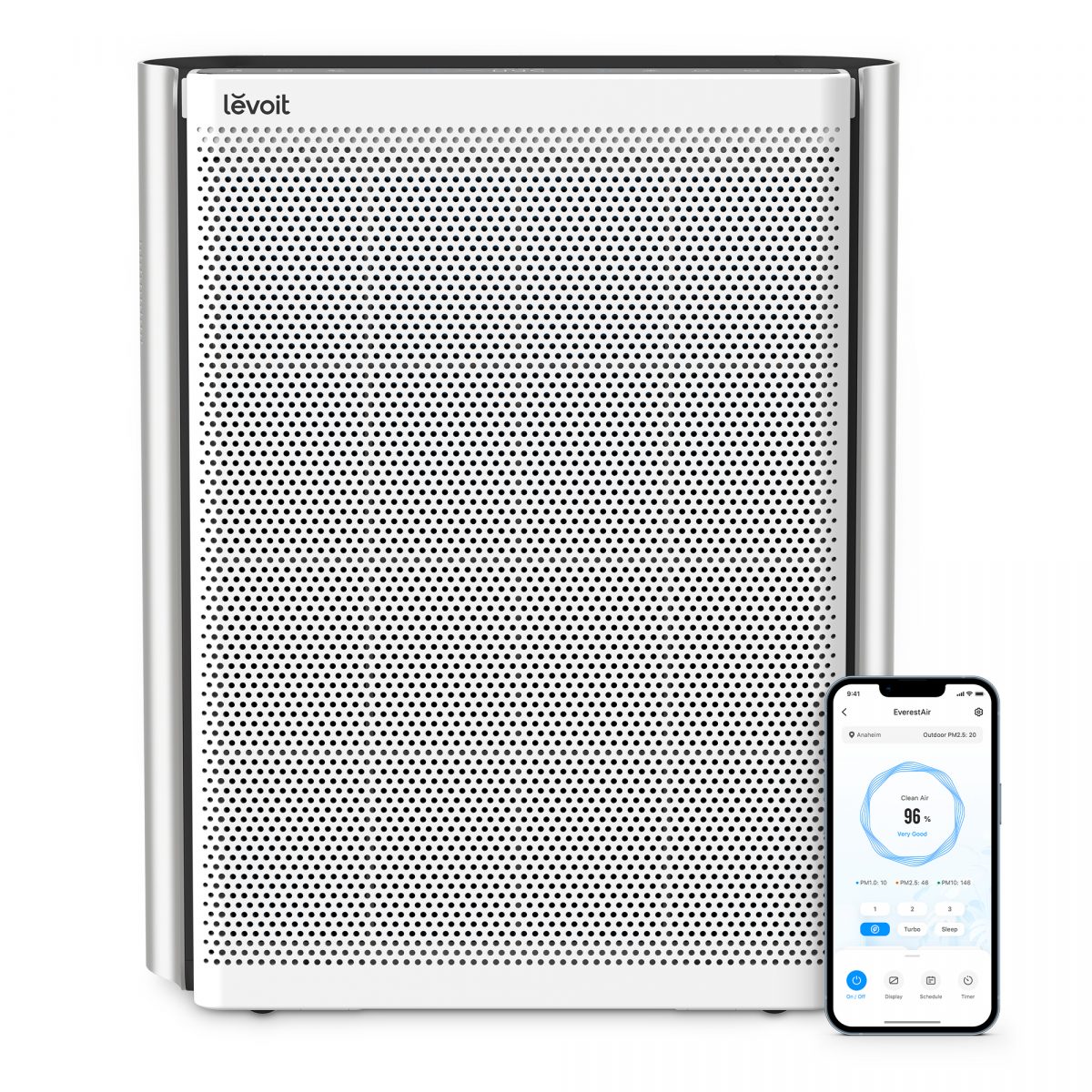 Очищувач повітря Levoit VeSync EverestAir Smart, 130 м², 612 м³/год, дистанційне керування - WI-FI, справжній HEPA-фільтр 3 в 1, активоване вугілля, датчик якості повітря, автоматичний режим, сенсорний екран панелі керування