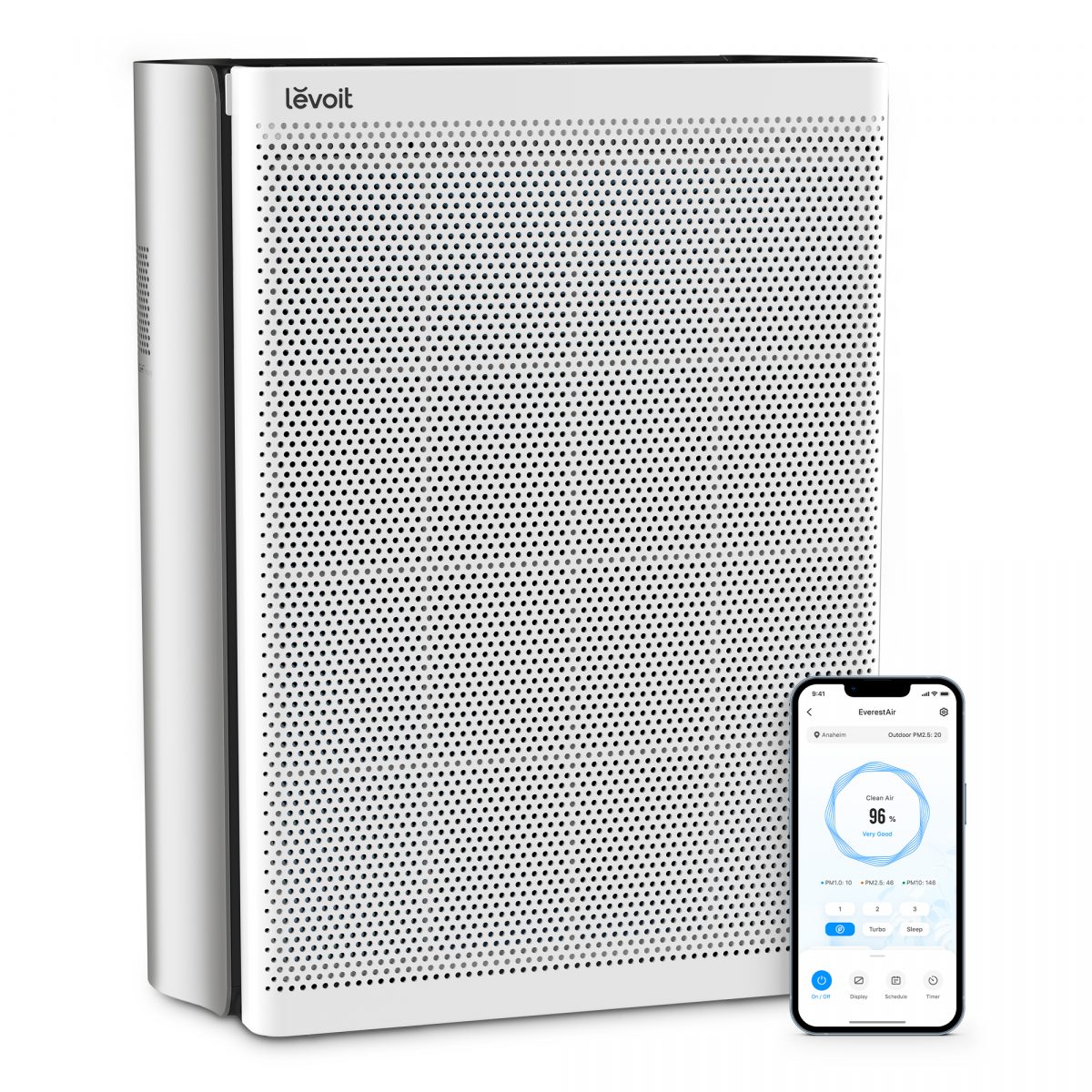 Очищувач повітря Levoit VeSync EverestAir Smart, 130 м², 612 м³/год, дистанційне керування - WI-FI, справжній HEPA-фільтр 3 в 1, активоване вугілля, датчик якості повітря, автоматичний режим, сенсорний екран панелі керування