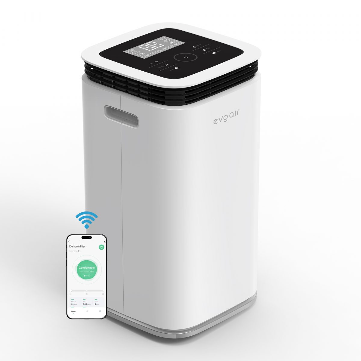 Осушувач повітря Evoair, FlexyDry 12 Smart, 12 л/24 год, датчик вологості, функція іонізації, сушіння білизни, резервуар 2,2 л